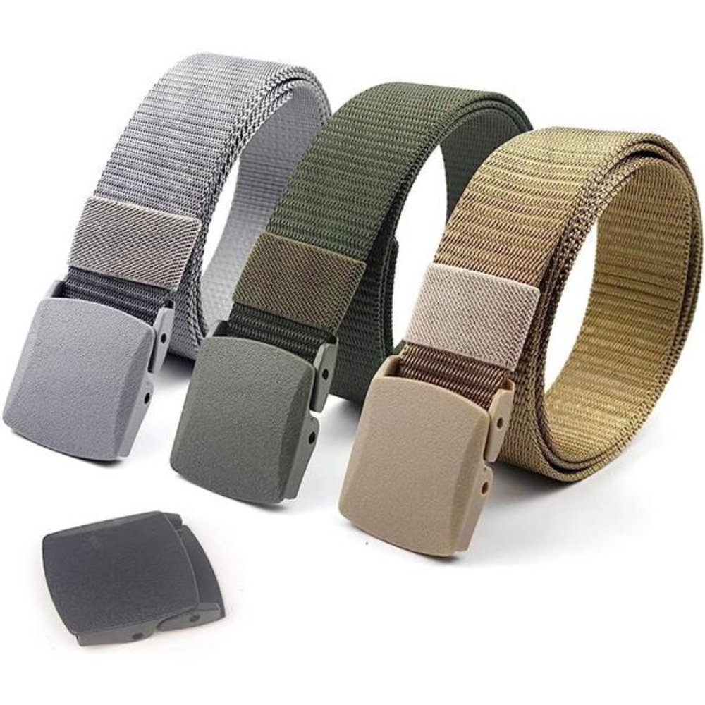 3-Pack Nylon Canvas Belt Plastic Buckle Belt Travel Adjustable Nylon Web Slide